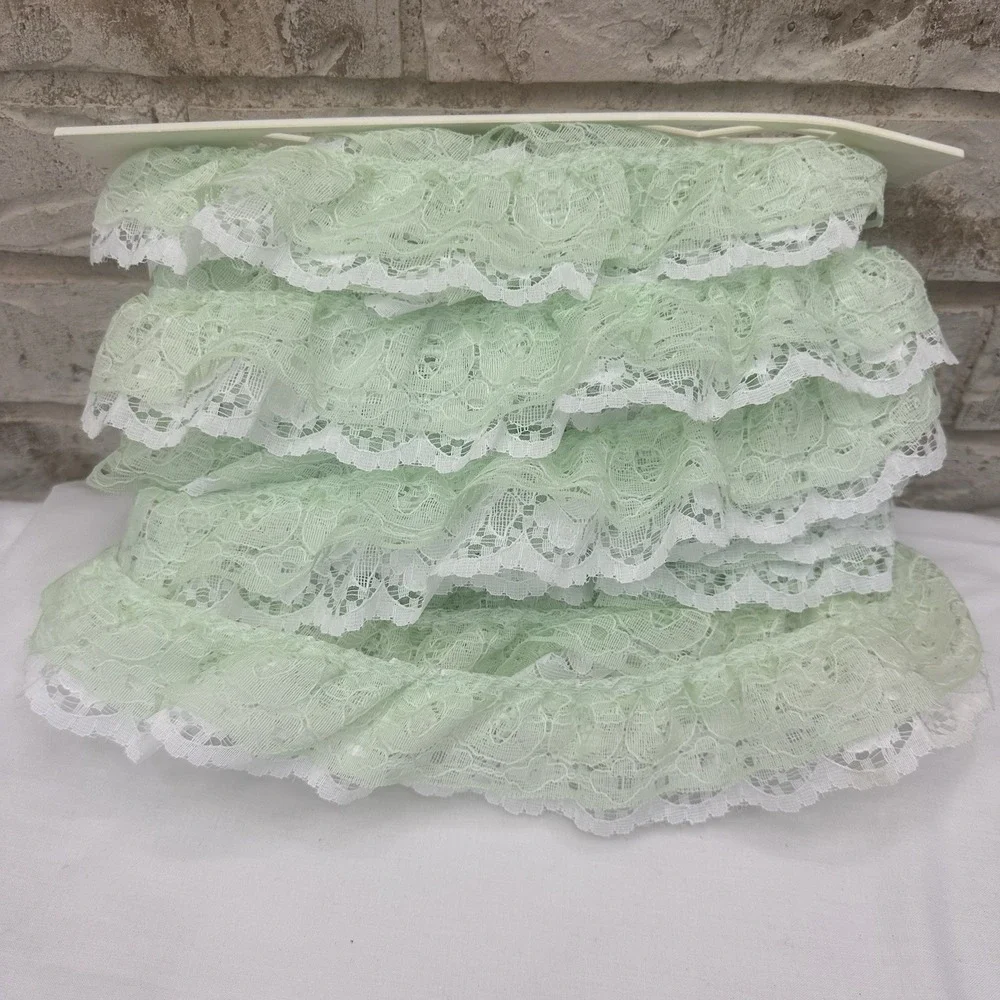 Lot 3 Vintage Lace Trim Eyelet Ruffle Sewing Craft Bulk Double Layer 30-40 Yards